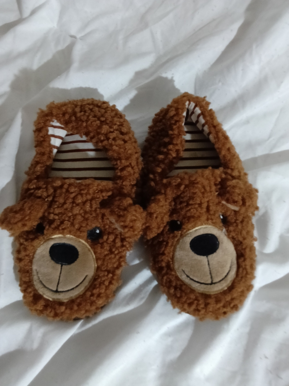 Cozy Brown Teddy Bear Kids Slippers